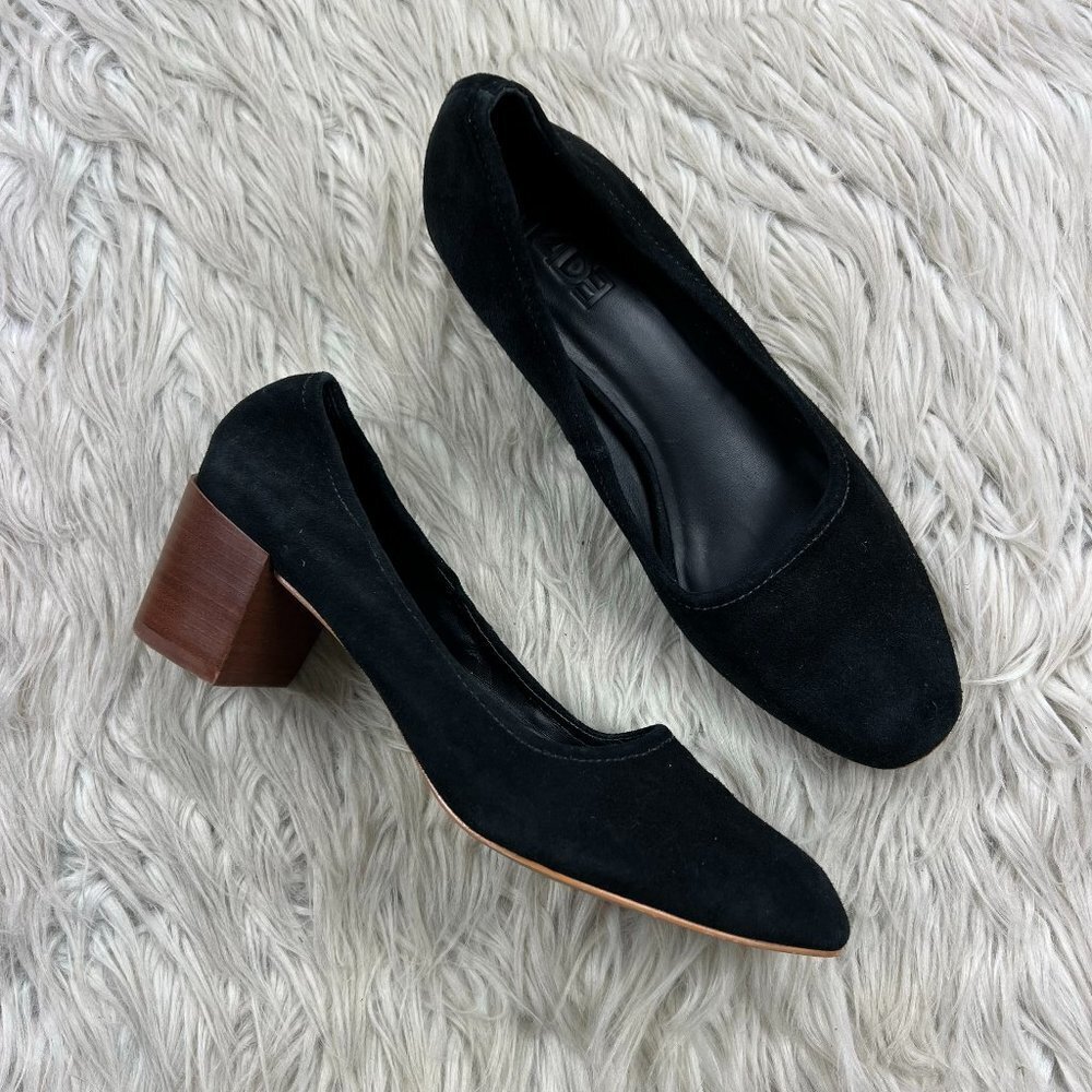 M4DE Suede Block Heel Pumps Round Tie
